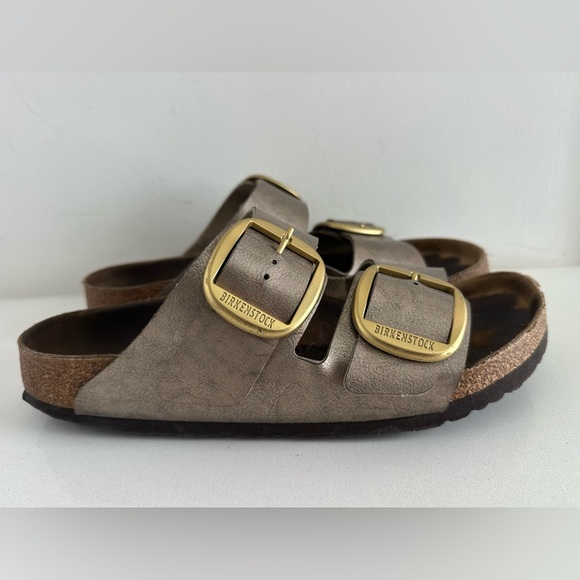 Birkenstock Shoes - BIRKENSTOCK ARIZONA Sandal Slide Big Buckle Gold Metallic Size 42 US 11 Narrow